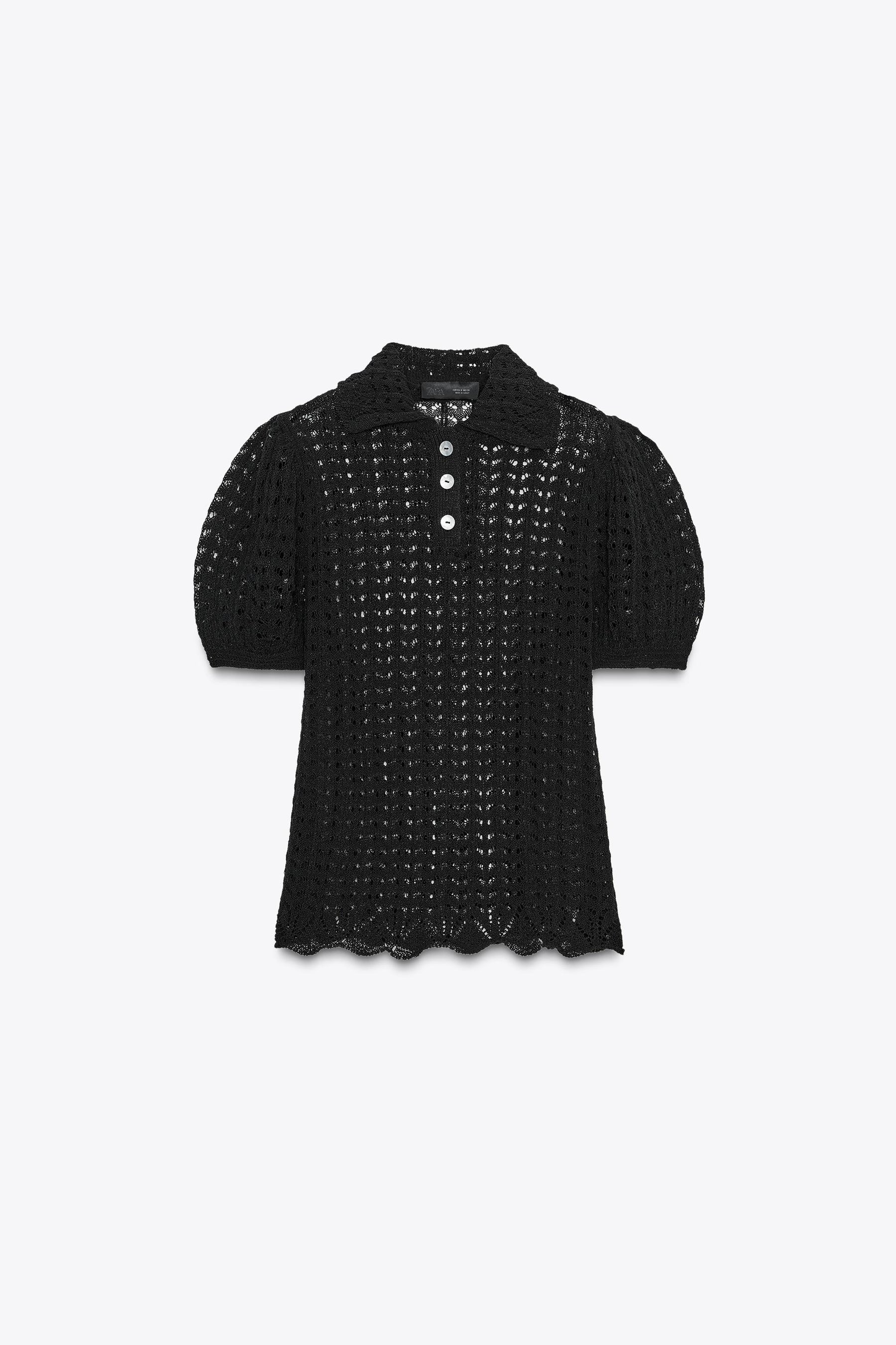 Pointelle knit polo shirt