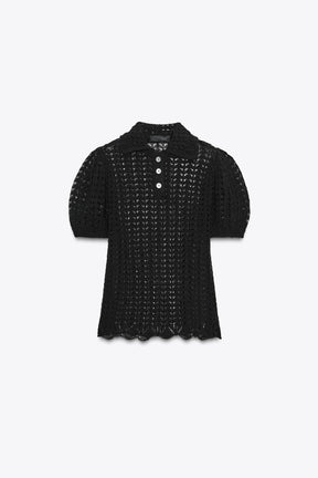 Pointelle knit polo shirt