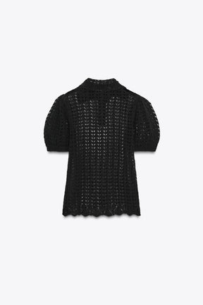 Pointelle knit polo shirt