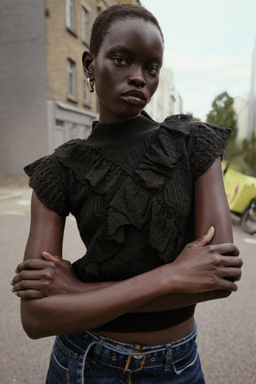 POINTELLE KNIT TOP WITH RUFFLES - Image 4