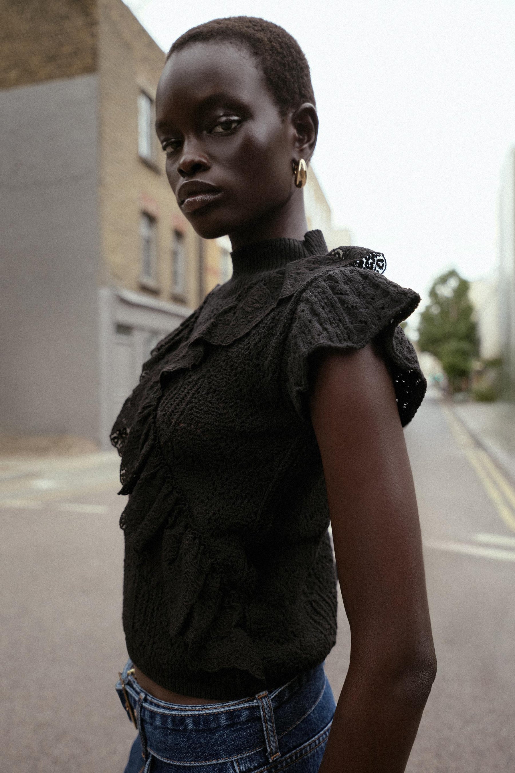 POINTELLE KNIT TOP WITH RUFFLES - Image 5