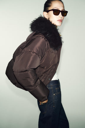 QUILTED BOMBER WITH FUR