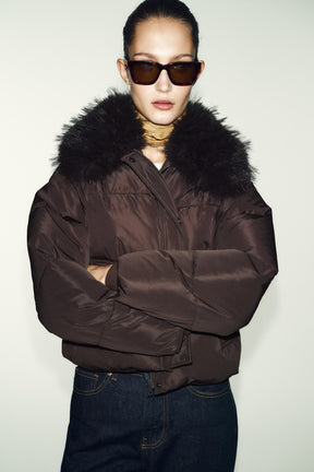QUILTED BOMBER WITH FUR