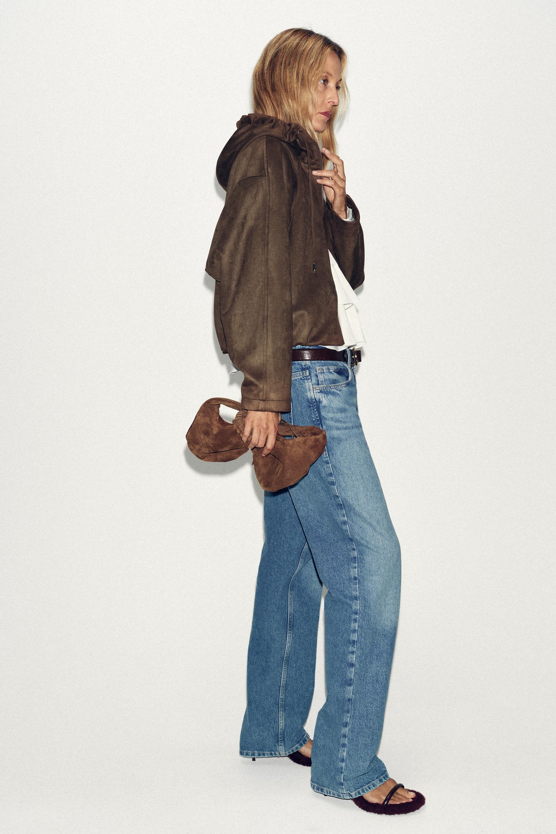 Faux suede bomber jacket