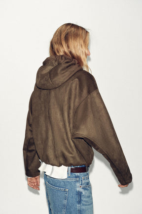 HOODED FAUX SUEDE BOMBER JACKET - Image 5