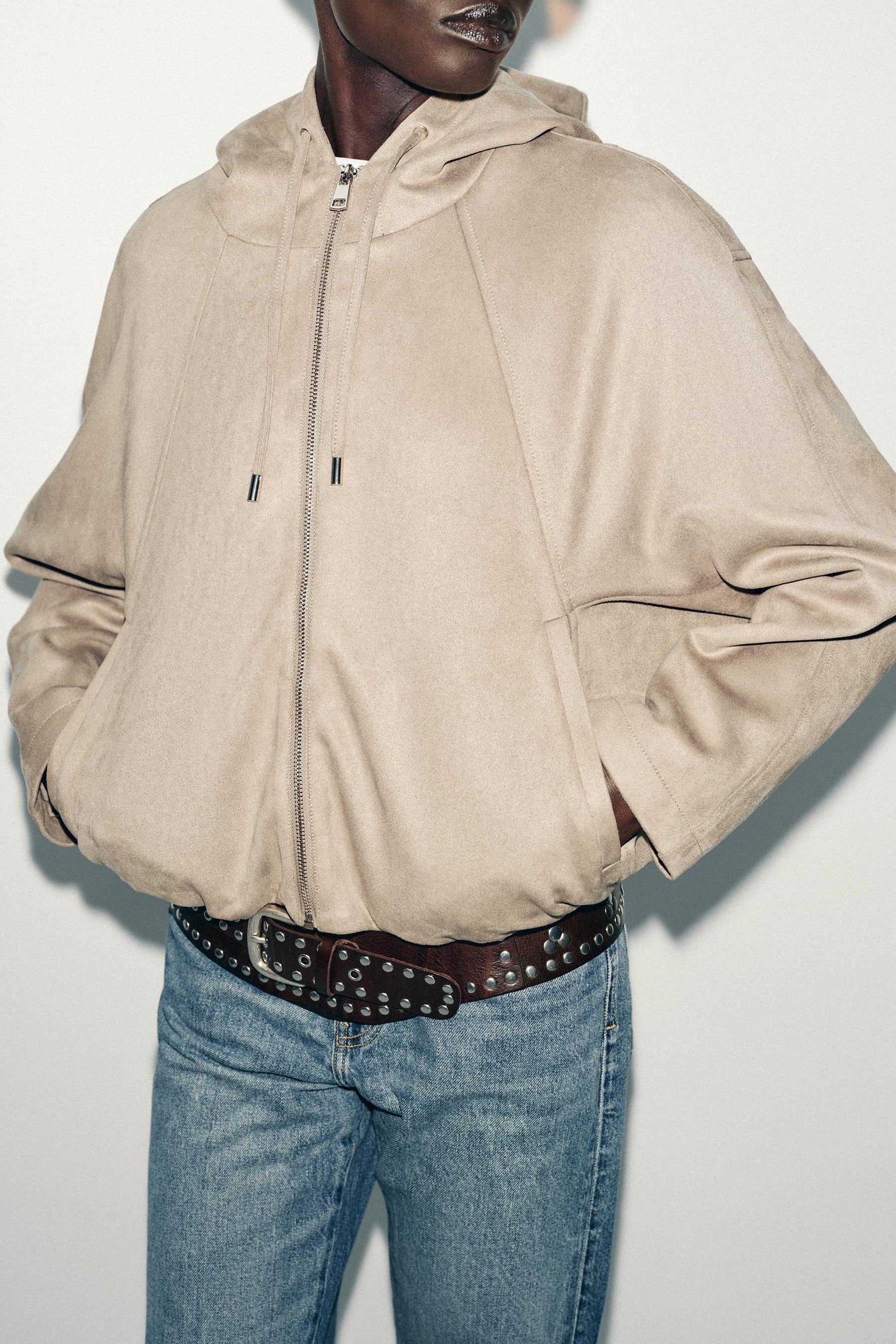 HOODED FAUX SUEDE BOMBER JACKET - Image 3