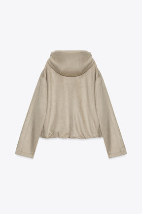 HOODED FAUX SUEDE BOMBER JACKET - Image 7