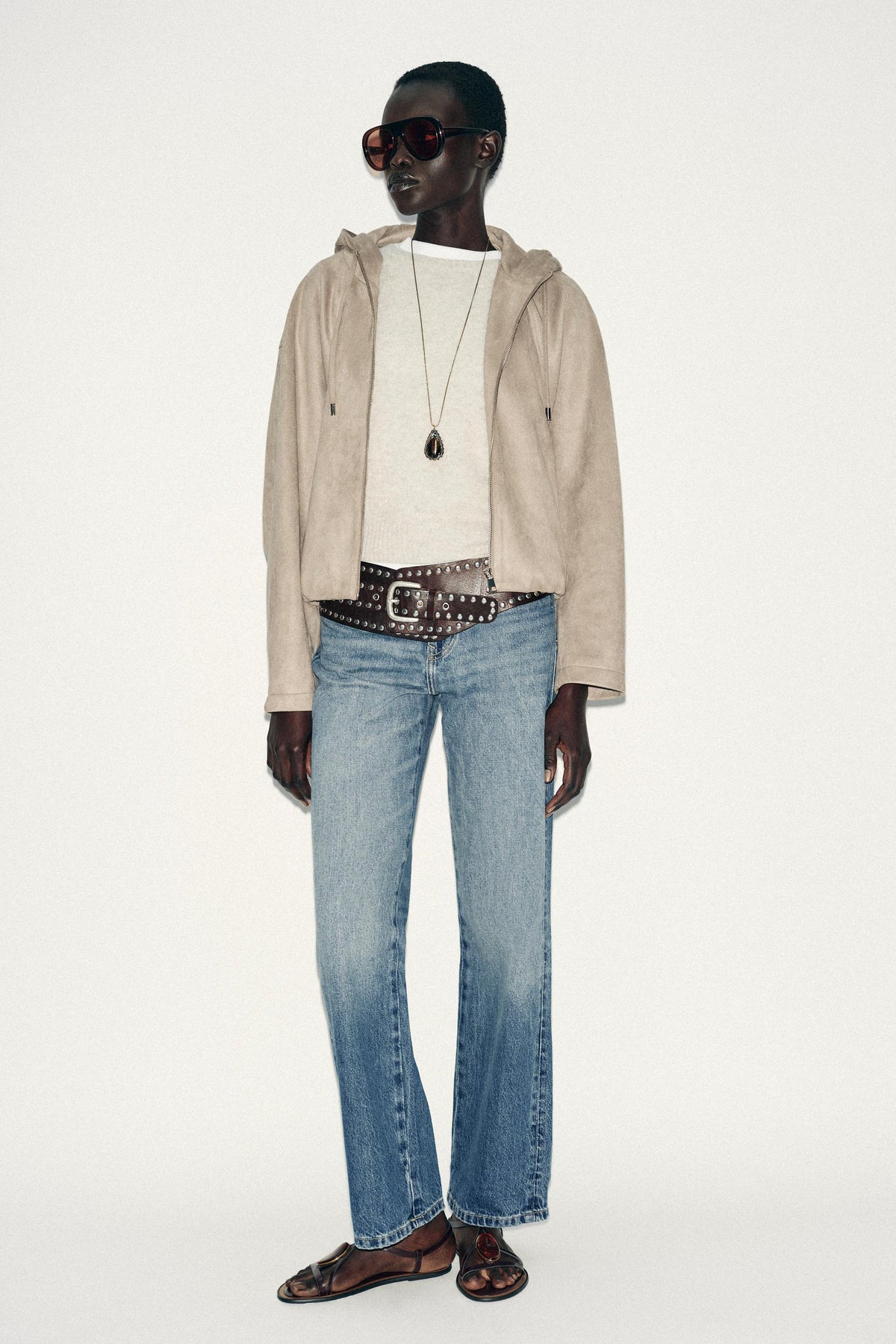 HOODED FAUX SUEDE BOMBER JACKET - Image 1