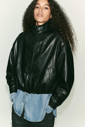 Faux Leather Bomber Jacket