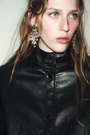 HIGH NECK FAUX LEATHER BOMBER JACKET - Image 4