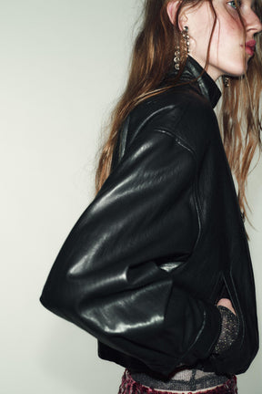HIGH NECK FAUX LEATHER BOMBER JACKET - Image 5