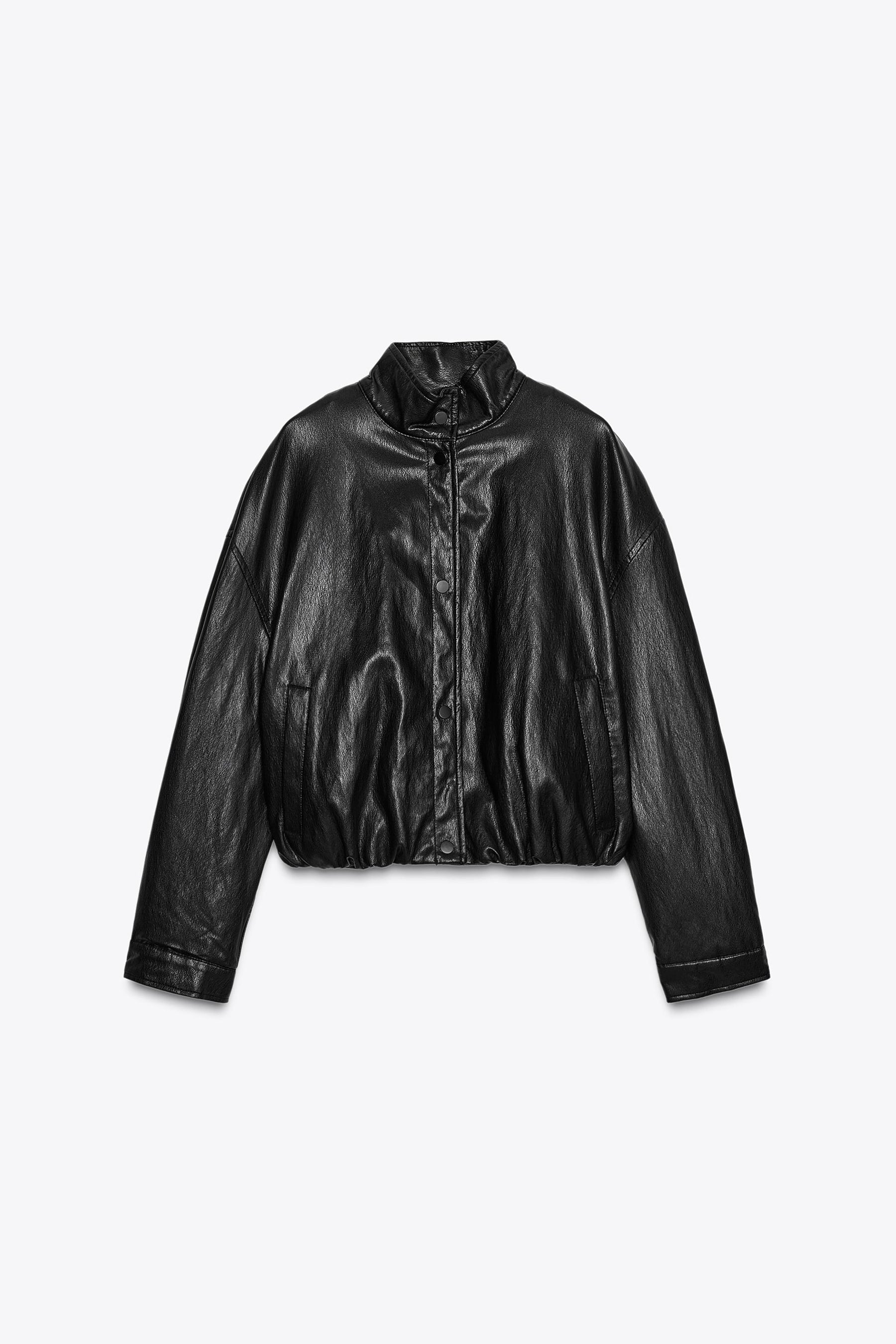 HIGH NECK FAUX LEATHER BOMBER JACKET - Image 7