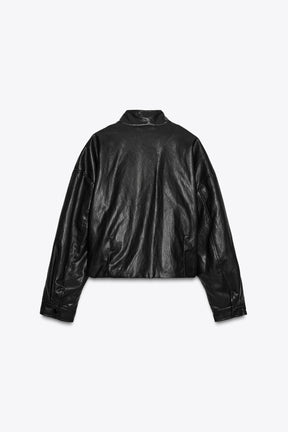 HIGH NECK FAUX LEATHER BOMBER JACKET - Image 8