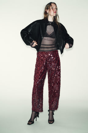 HIGH NECK FAUX LEATHER BOMBER JACKET - Image 1