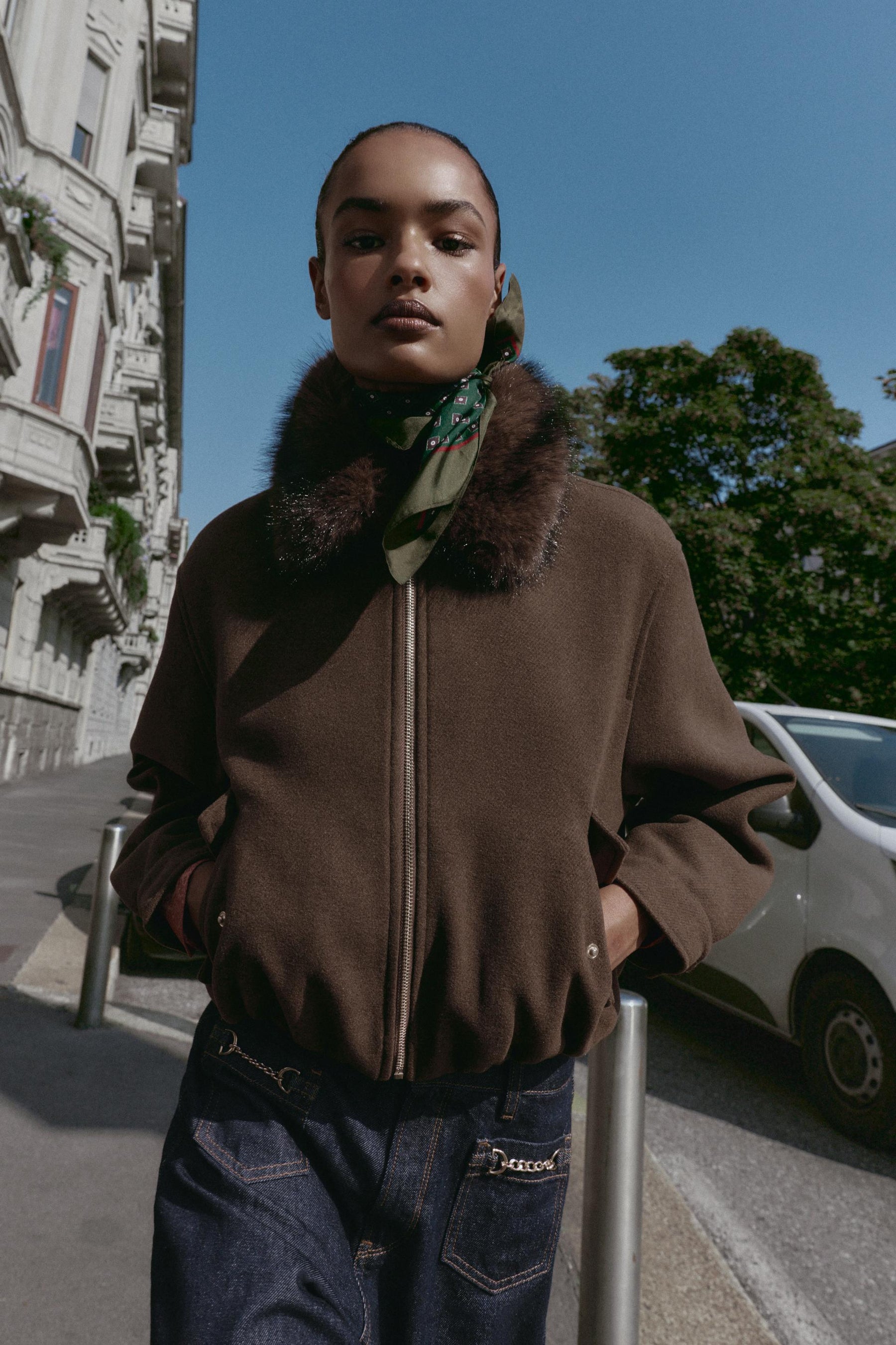 SOFT BOMBER JACKET WITH FAUX FUR COLLAR - Image 4