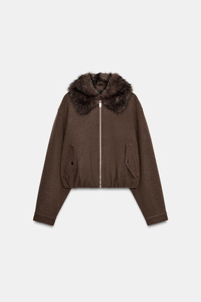 SOFT BOMBER JACKET WITH FAUX FUR COLLAR - Image 8