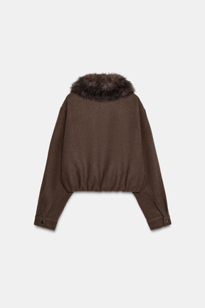 SOFT BOMBER JACKET WITH FAUX FUR COLLAR - Image 9