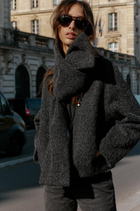 SHORT BOUCLÉ COAT WITH SCARF - Image 4