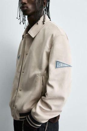 FAUX SUEDE JACKET WITH PATCH AND EMBROIDERY DETAIL - Image 6