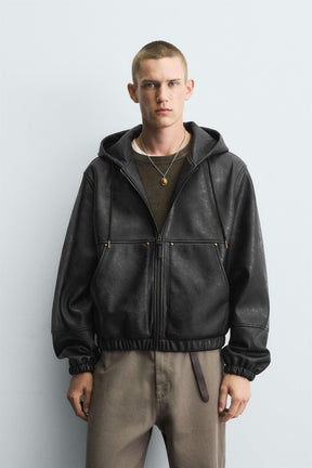 HOODED LEATHER EFFECT JACKET - Image 2
