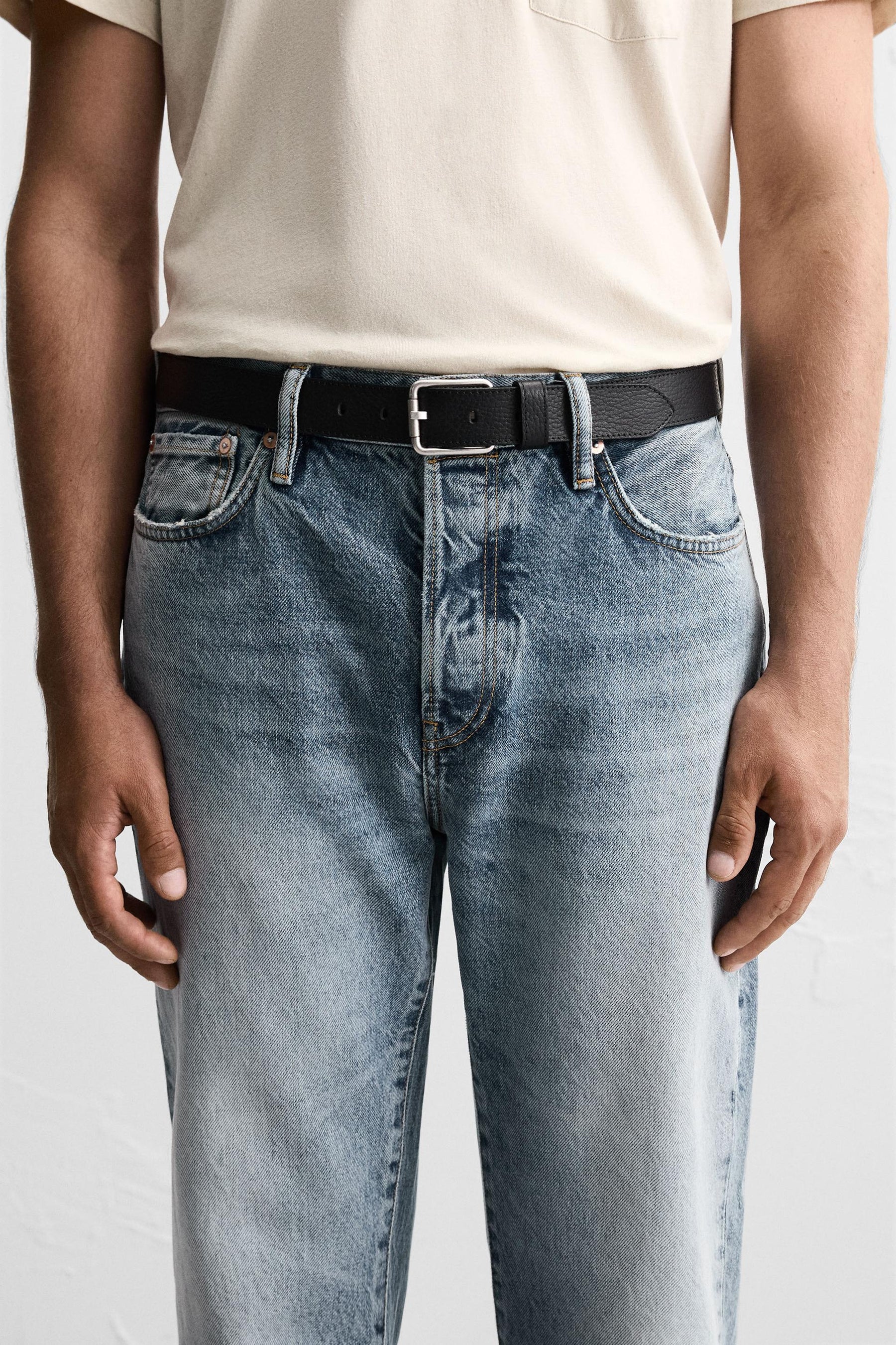 TOPSTITCHED LEATHER BELT - Image 1