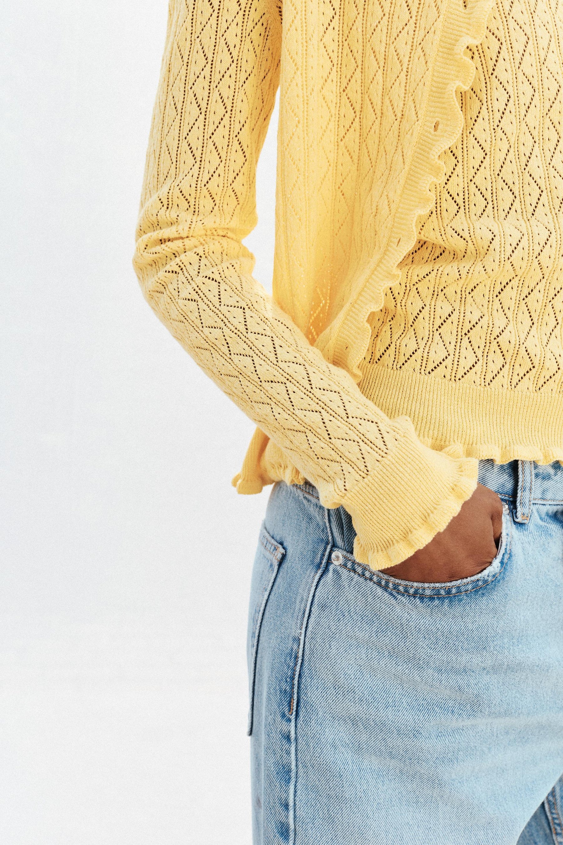 POINTELLE KNIT CARDIGAN WITH RUFFLES - Image 3