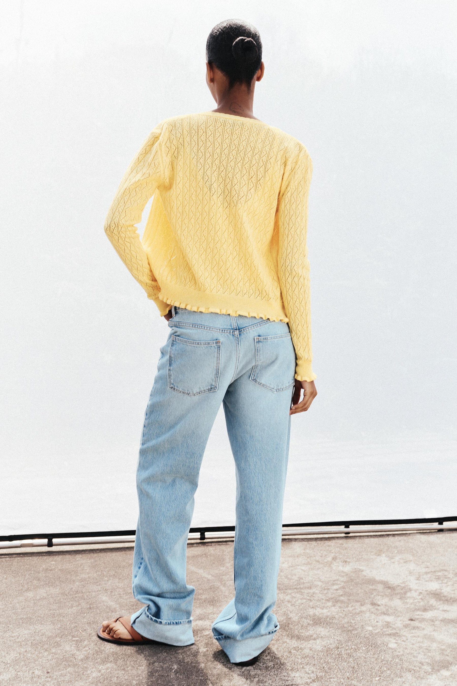 POINTELLE KNIT CARDIGAN WITH RUFFLES - Image 4