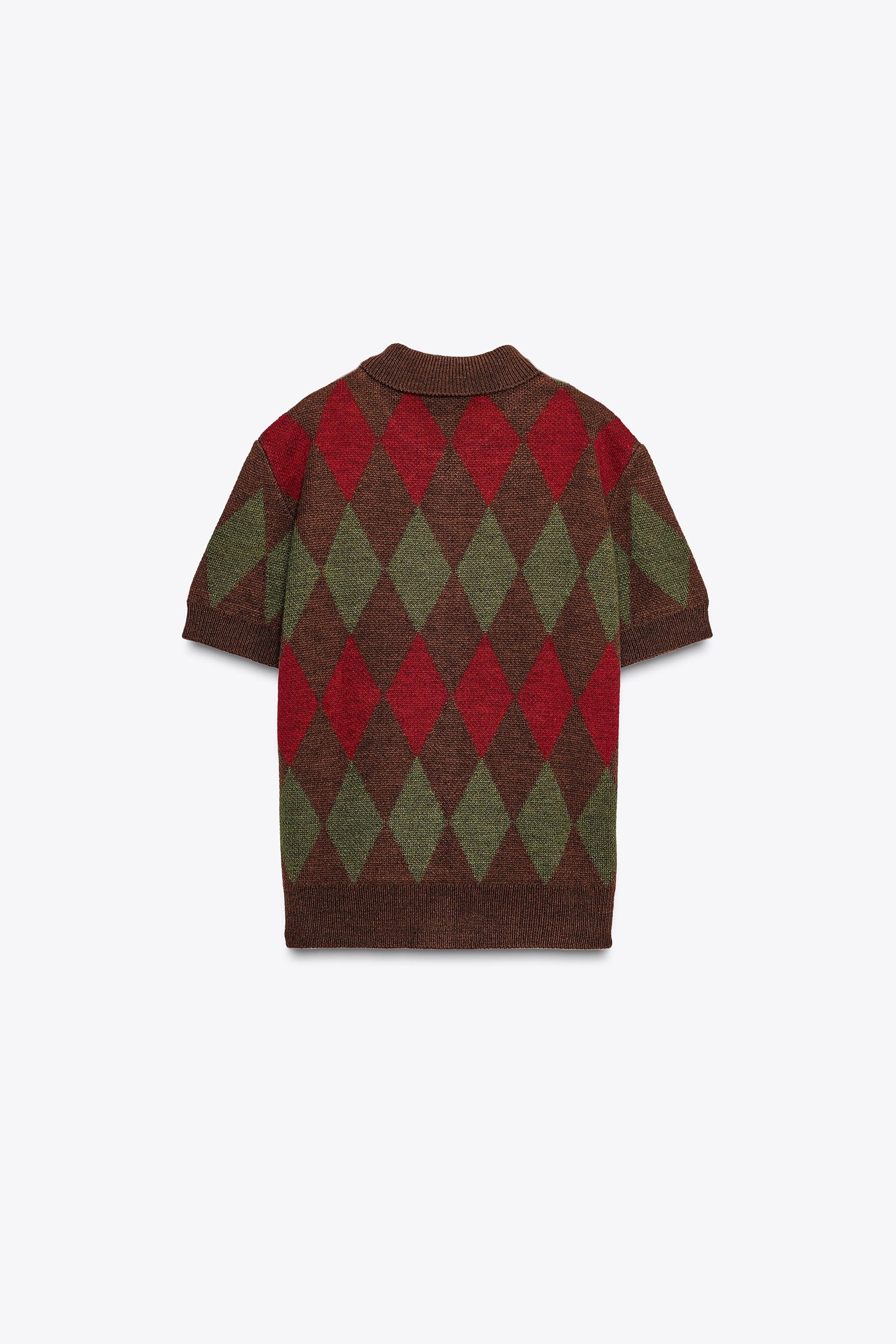 ARGYLE KNIT POLO CARDIGAN - Image 1