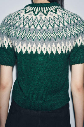 JACQUARD KNIT SHORT SLEEVE CARDIGAN - Image 2