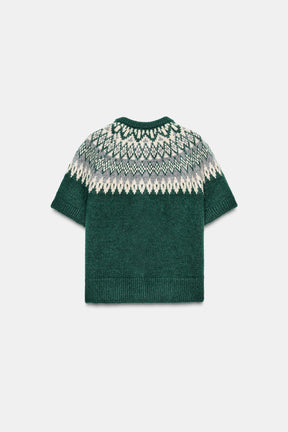 JACQUARD KNIT SHORT SLEEVE CARDIGAN - Image 3