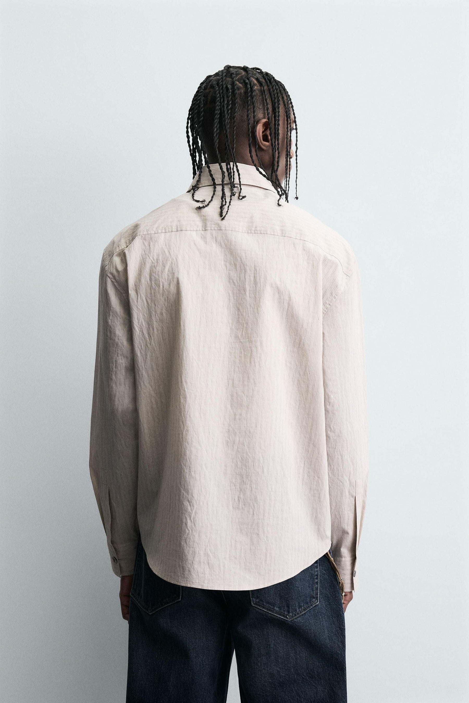 STRIPED SHIRT WITH CONTRAST TIE DETAIL - Image 3