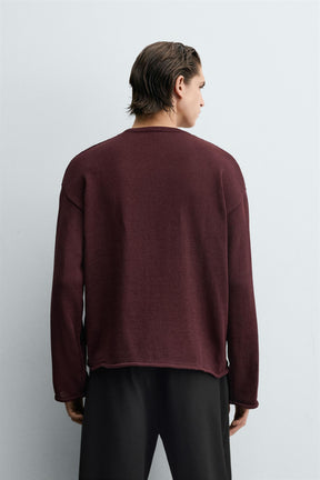 TEXTURED TURN-UP TRIM SWEATER - Image 3