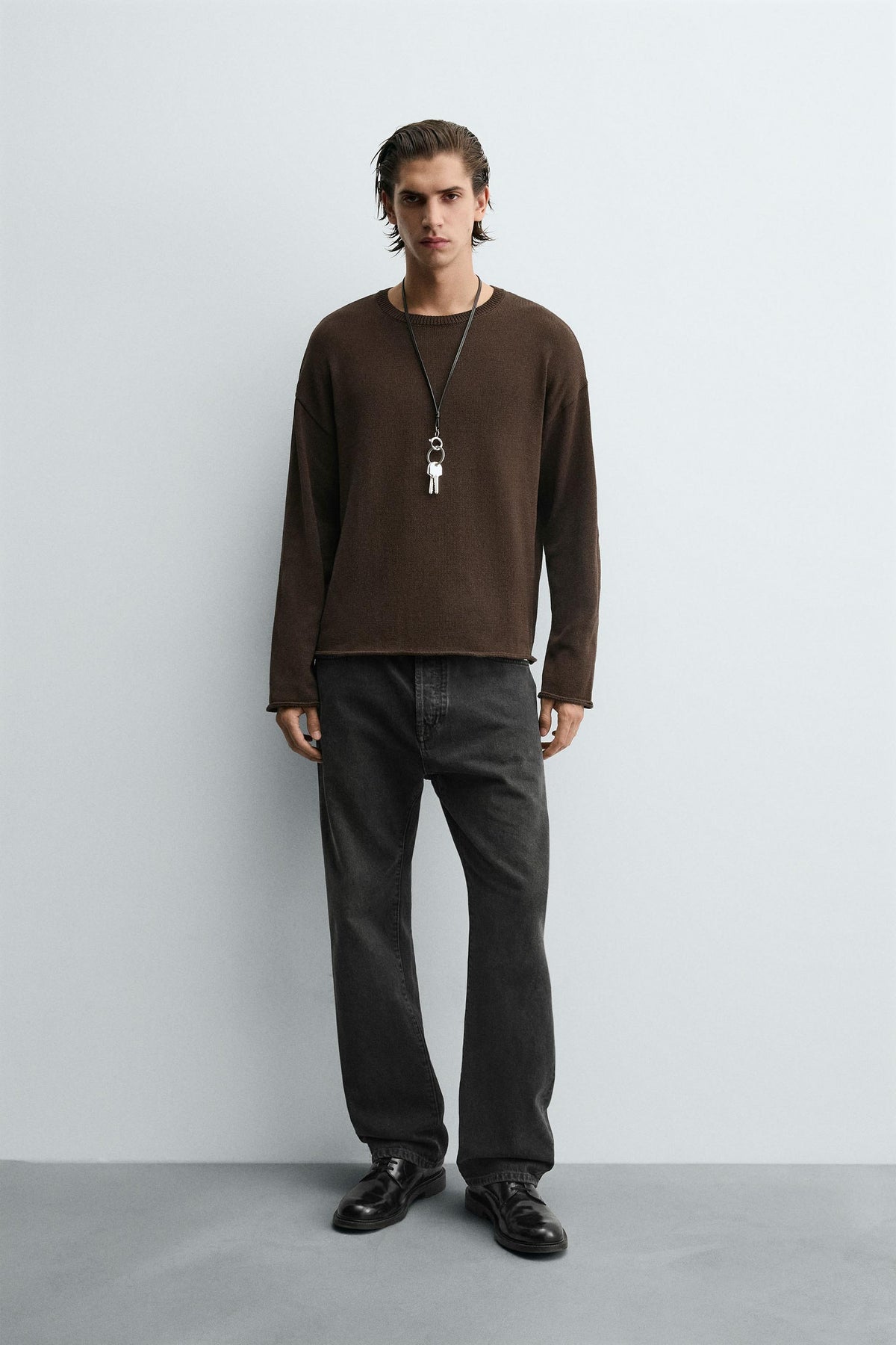TEXTURED TURN-UP TRIM SWEATER - Image 1