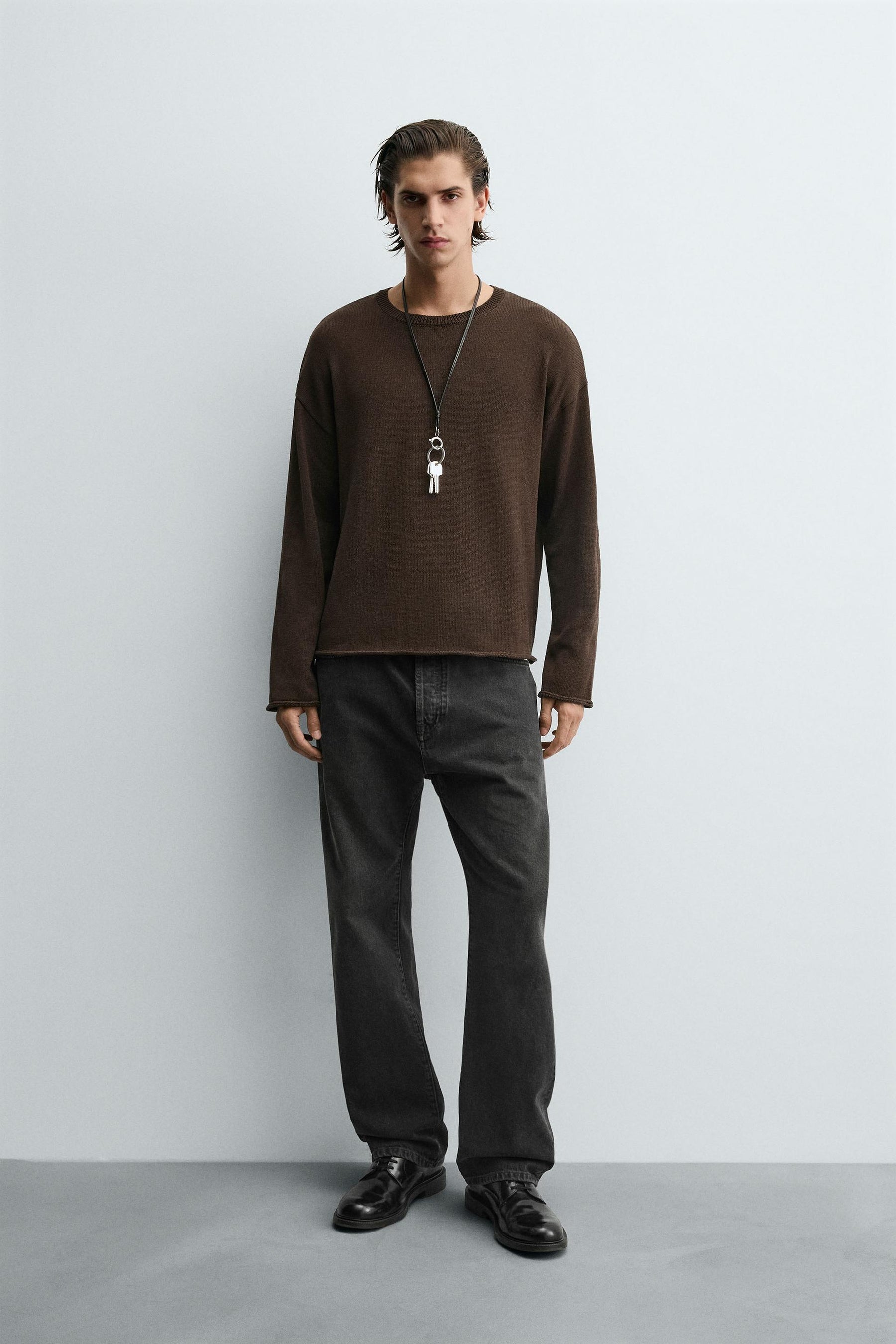 TEXTURED TURN-UP TRIM SWEATER - Image 1