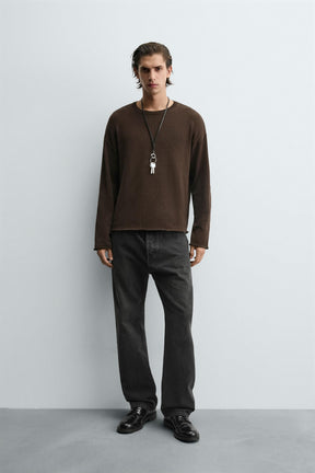 TEXTURED TURN-UP TRIM SWEATER - Image 1