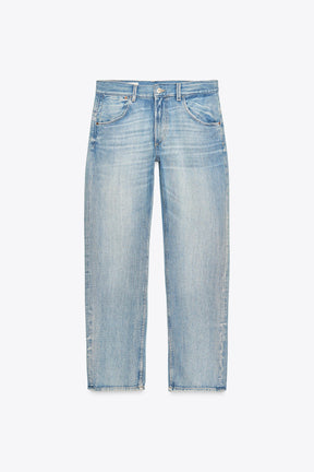 Straight mid-waist belted jeans