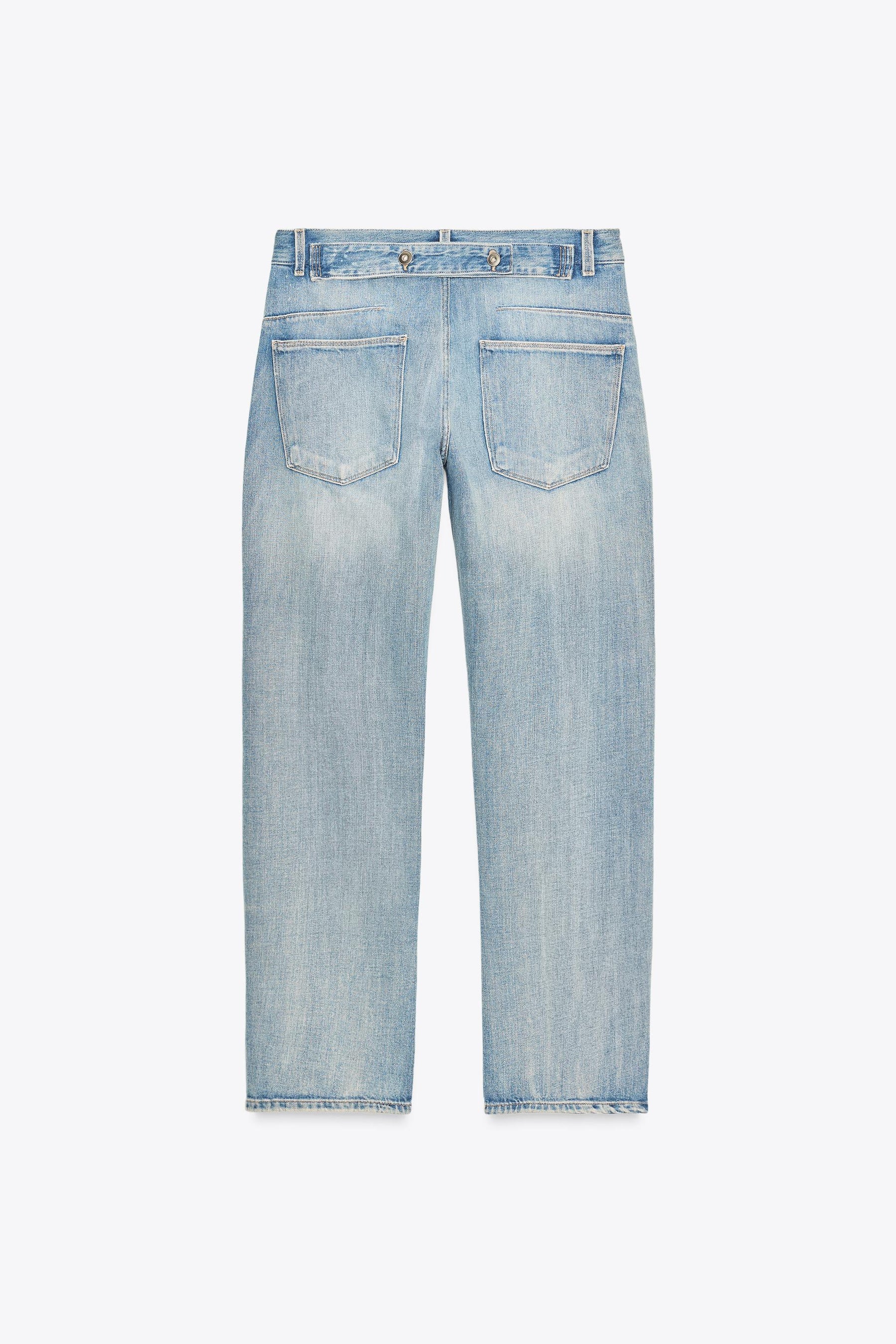 Straight mid-waist belted jeans