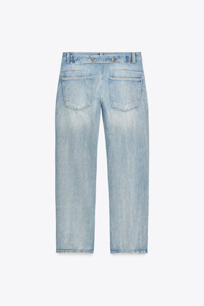Straight mid-waist belted jeans