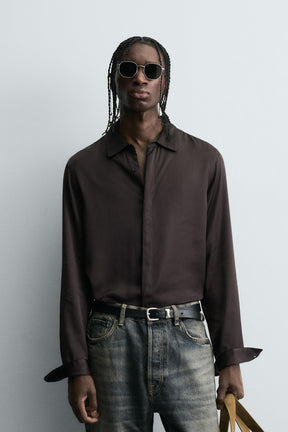 SATIN SHIRT WITH CONTRAST TRIMS - Image 2