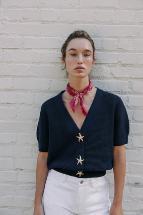 STAR BUTTON TEXTURED KNIT CARDIGAN - Image 2