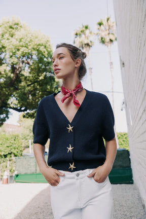 STAR BUTTON TEXTURED KNIT CARDIGAN - Image 3