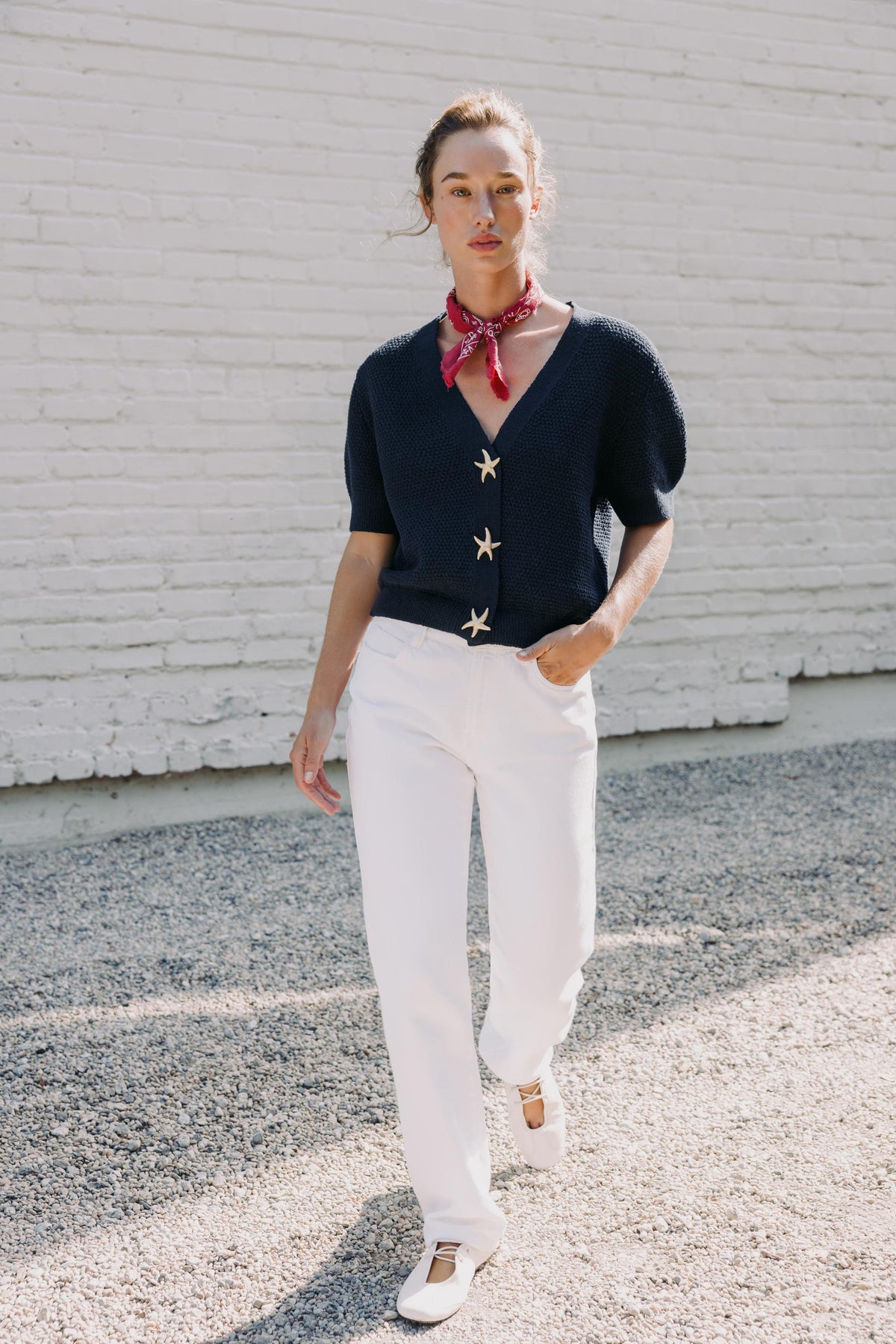 STAR BUTTON TEXTURED KNIT CARDIGAN - Image 1