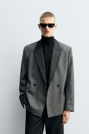 CONTRAST TEXTURED DOUBLE-BREASTED BLAZER - Image 2