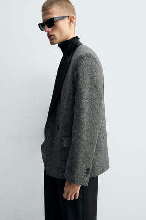 CONTRAST TEXTURED DOUBLE-BREASTED BLAZER - Image 7