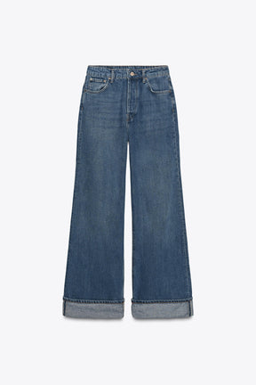 Mid-Waist Turn-Up Hem Jeans