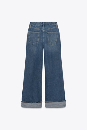 Mid-Waist Turn-Up Hem Jeans