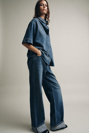 Mid-Waist Turn-Up Hem Jeans