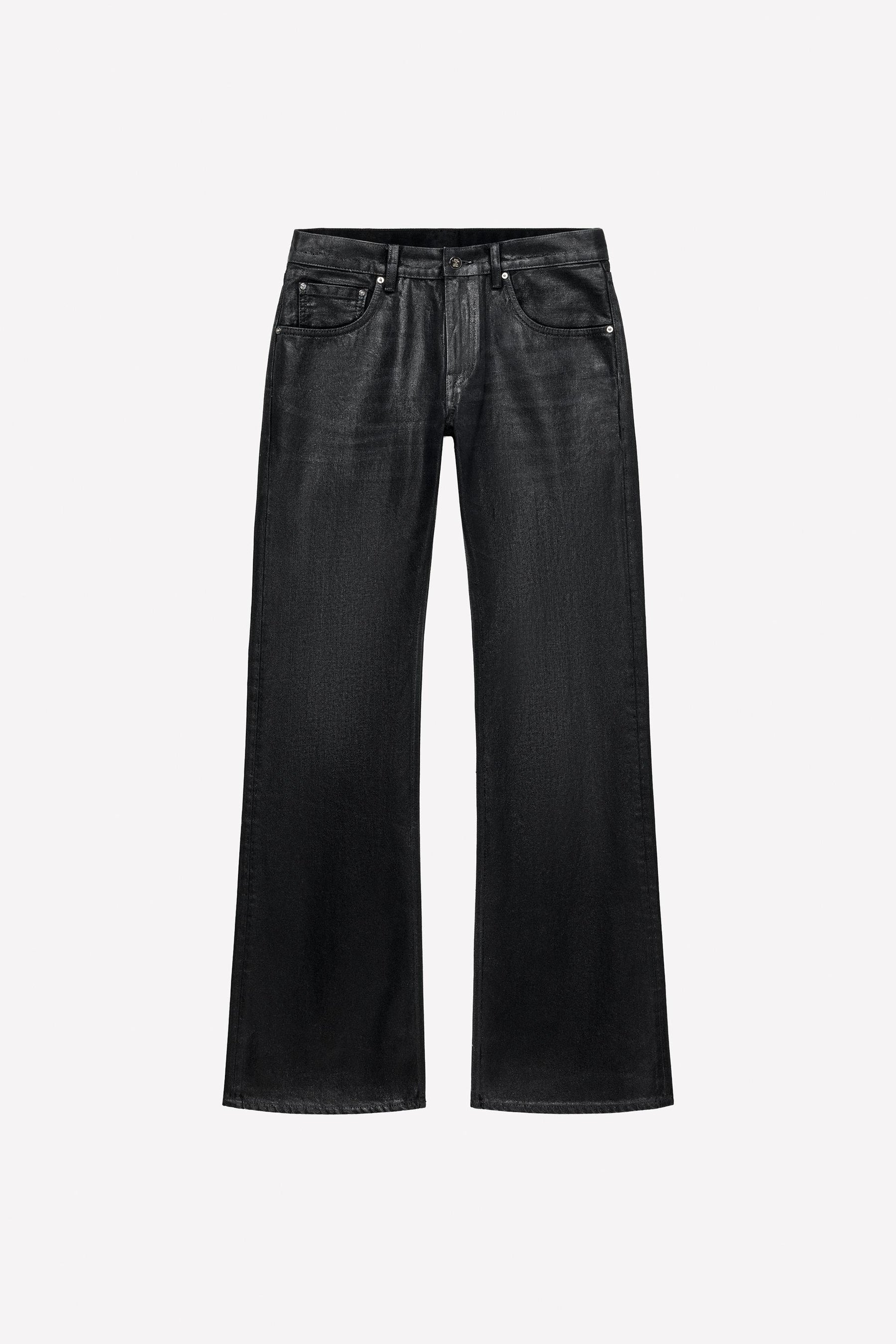 Waxed low-rise bootcut jeans