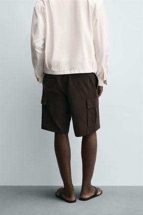 LYOCELL-COTTON CARGO BERMUDA SHORTS - Image 3