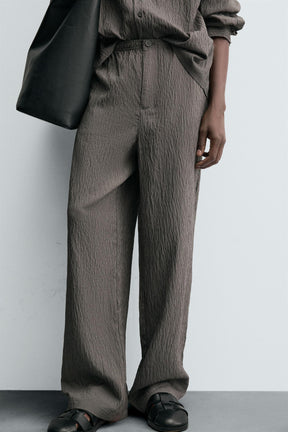 STRIPED WRINKLED-EFFECT FLOWING TROUSERS - Image 5